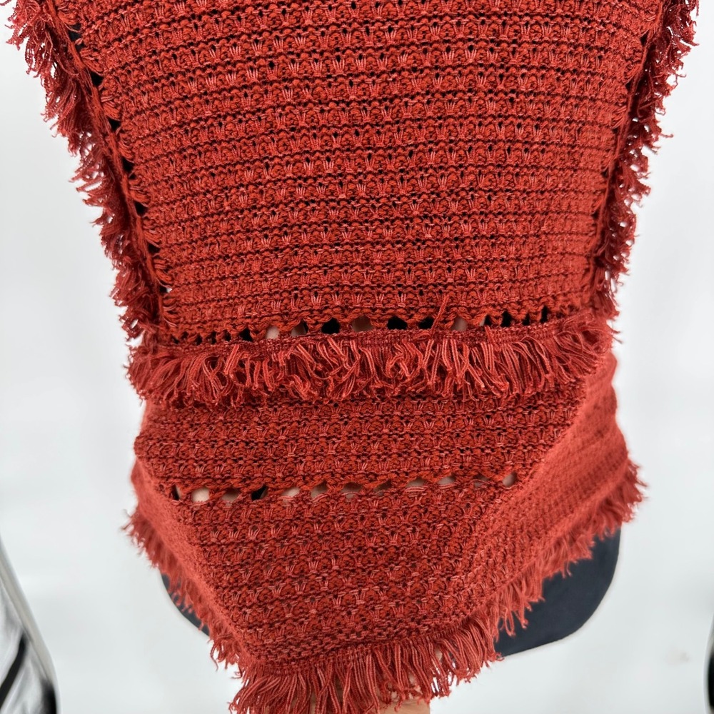 Anthropologie Pepin Crochet Knit Fringe Tank Top Orange Rust Boho Women's Small - Picture 5 of 8